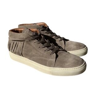 John Varvatos 315 Suede Fringe High Top Sneakers Casual Shoes‎ Gray Mens 10